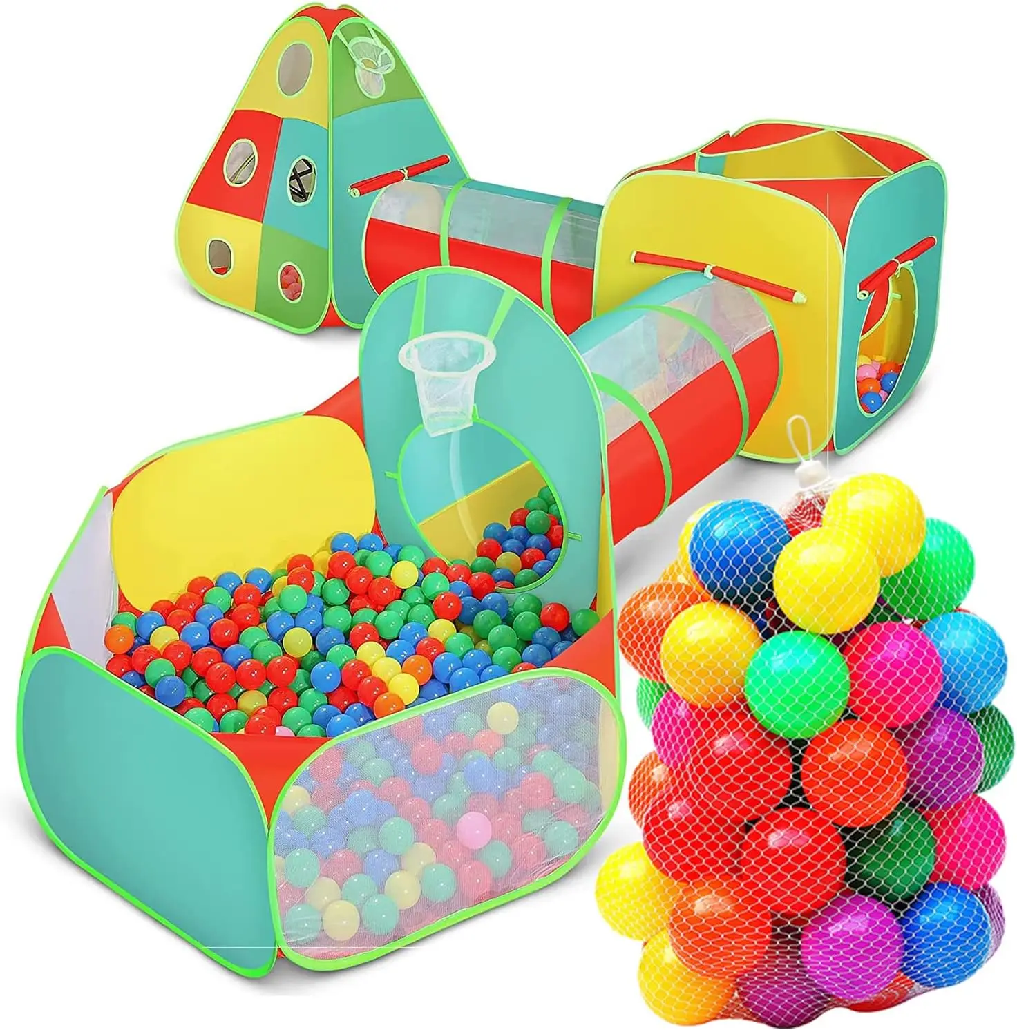 Tente de jeu pour enfants, 5 pièces, avec fosse à balles, tunnel rampant, maison de jeu intérieure et extérieure, salle de sport dans la Jungle, jouets pour garçons et filles, inclus