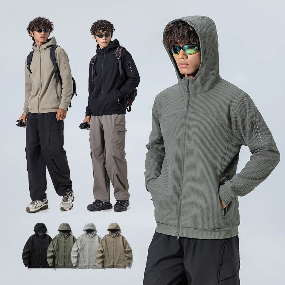 Hoodie Jacket Men Loose Casual Outdoor Hiking Sport Hooded Sweatshirts Jacket City Walk Track Hoodies Coat Spring Autumn Tops