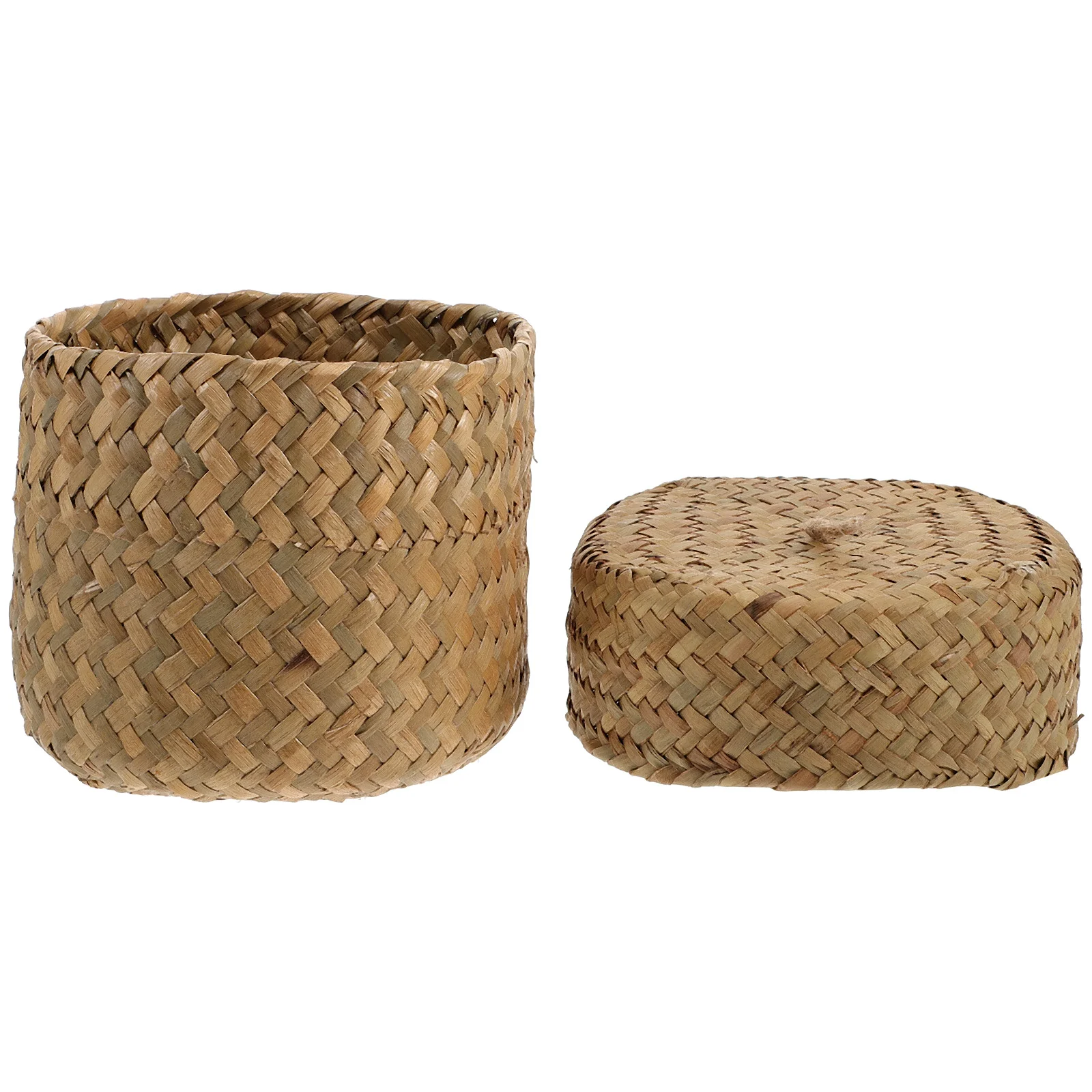 Small Wicker Basket Lid Handmade Woven Flower Basket Round Seagrass Storage Basket Mini Gift Packing Box Shelf Home