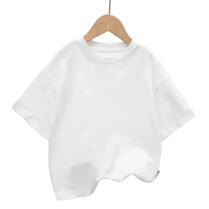 Summer Children's Short Sleeved T-shirt New Fashion Kids Shoulder Down T-shirt Top Cotton Trendy Student  Tee 2-12 Years Old