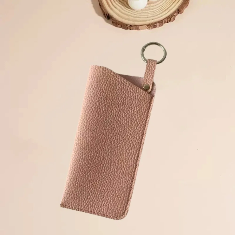 

PU Leather Sunglasses Storage Bag Solid Color Durable Hanging Sunglasses Portable with Keyring Sunglasses Pouch