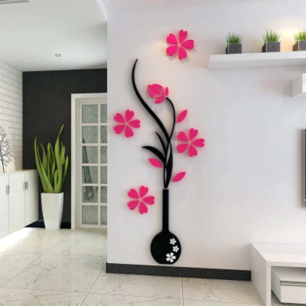 DIY Vas Bunga Wallpaper Berperekat Pohon Kristal Akrilik 3D Stiker Dinding Decal Kamar Anak-anak Dekorasi Rumah