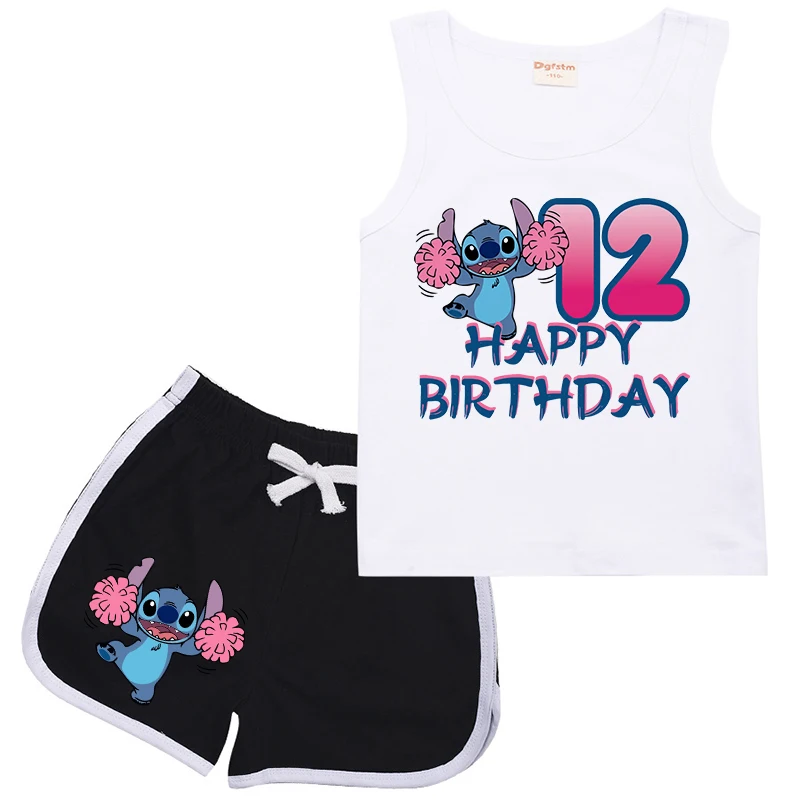 

Stitch Children Sports Suit Number 123456789 10 11 12 13 14 Kids Vest & Shorts Cartoon Casual Clothes Sleeveless Girl Boy Sets