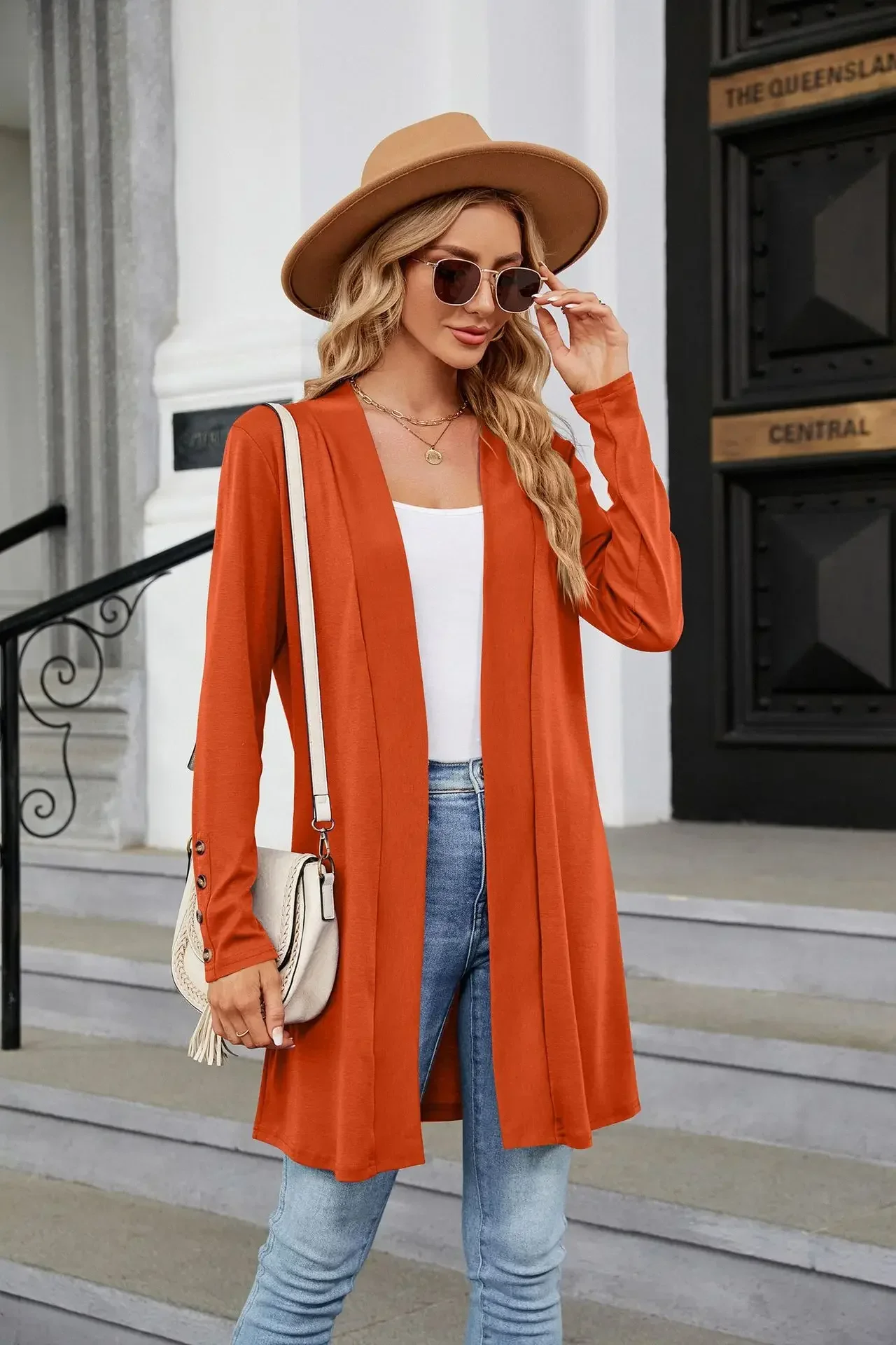 Fashion Women Blouses Fall mid-length Cardigan Loose Cardigan Ladies Long Sleeve splicing Purple Kimono Cardigan Female Blusas