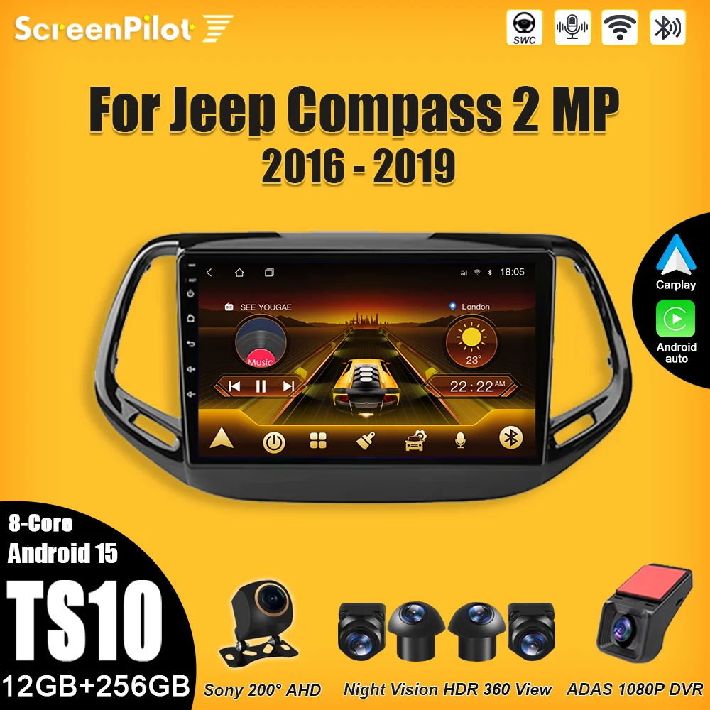 

Android 15 for Jeep Compass 2 MP 2016 2017 2018 2019 Car Radio 2 din Multimedia Video Player Carplay Bluetooth 8 Core Wifi 5G