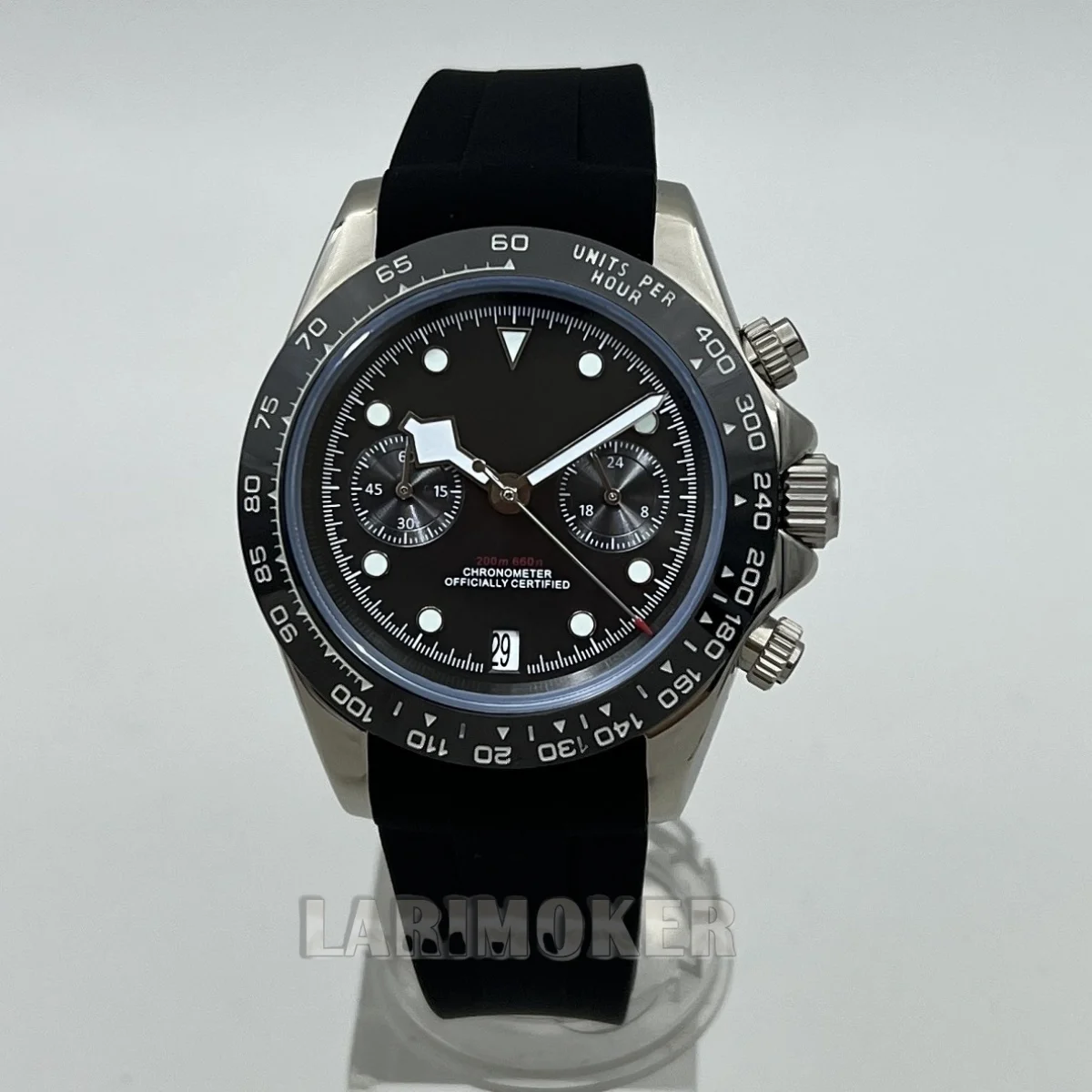 39 мм кварцевый хронограф VK64, сапфировое стекло, черный, белый, розовый, резиновый ремешок, снежинка, стрелки C3, зеленый, светящийся, часы 6 часов, дата