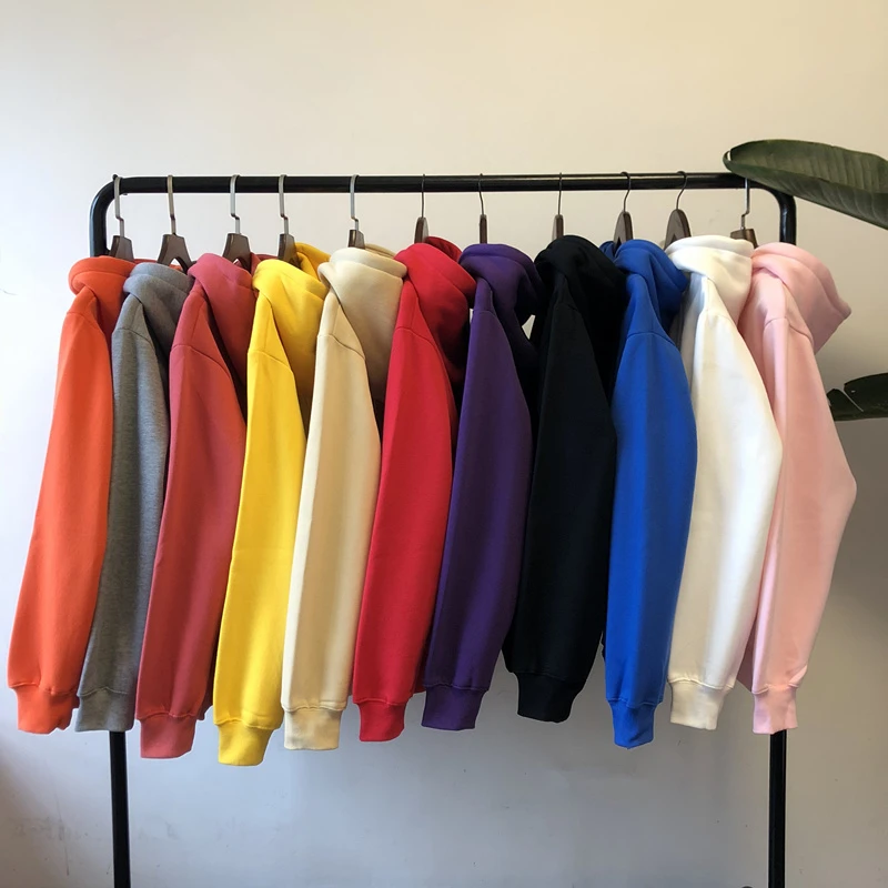 حجم كبير الخريف عارضة الثقيلة القطن الخالص الأفقي المنسوجة كامل اللون بلون مقنعين البلوز سميكة للرجال والنساء