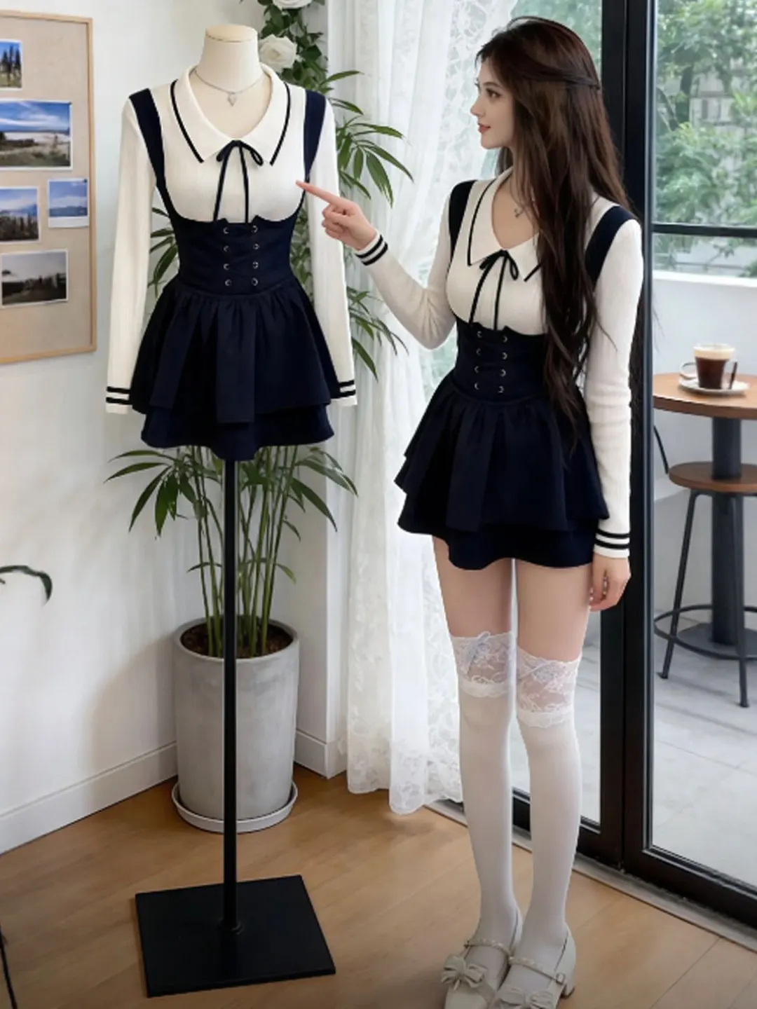 

Корейский элитный вязаный комплект с комбинезоном и юбкой, модный весенний ансамбль из трех предметов, удобный топ с длинными рукавами