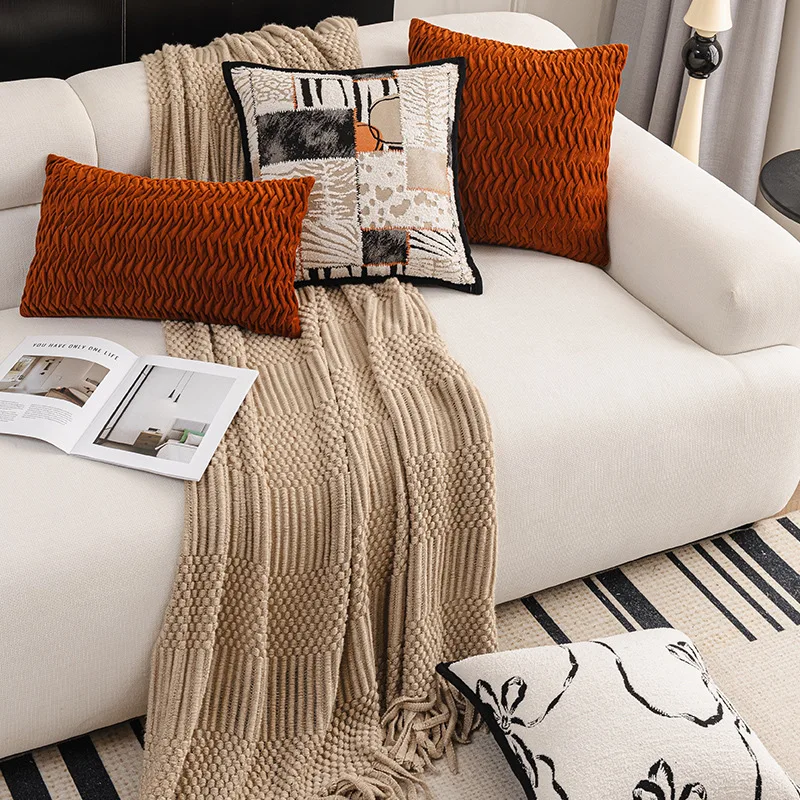 30X50/45X45CM Simple Black Orange Throw Pillow Cover light luxury Waist Cushion Cover Decor Home Decorative Pillowcase