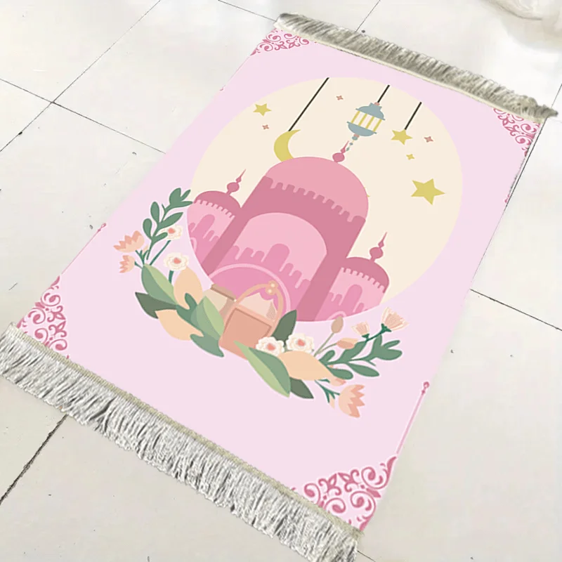 VIKAMA Golden Peacock Floral Arch Islamic Prayer Mat, Portable Foldable Muslim Prayer Rug, Non-Slip Worship Mat for Home Decor