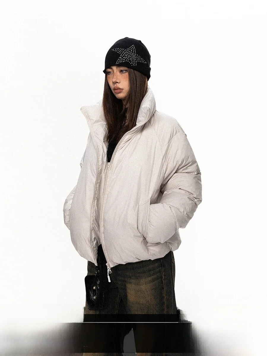 Blackbb26aw Double-Breasted Stand Collar Embroidered down Jacket Women's Casual Short Thickened Warm Bread Style Streetwear