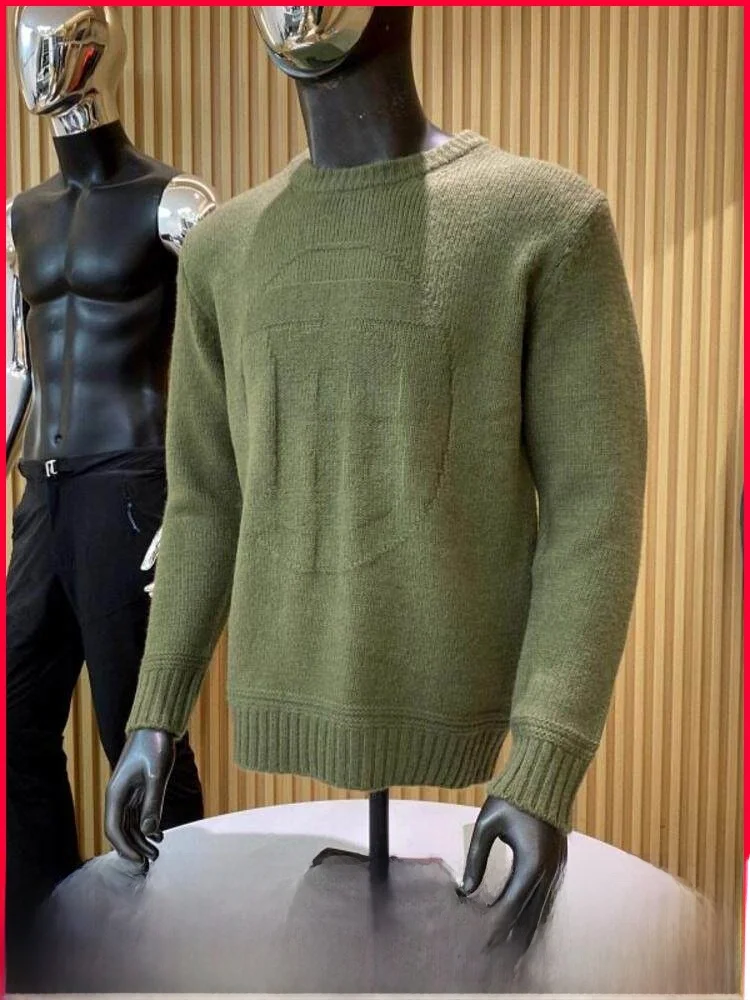 

Мужской повседневный вязаный свитер с круглым вырезом, длинный, из вельветового хлопка, осенне-зимняя верхняя одежда, вышитый трикотаж, мягкий, уютный, модный.