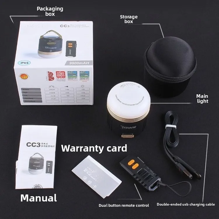 CC3/CC5 rechargeable camping light, super bright tent light