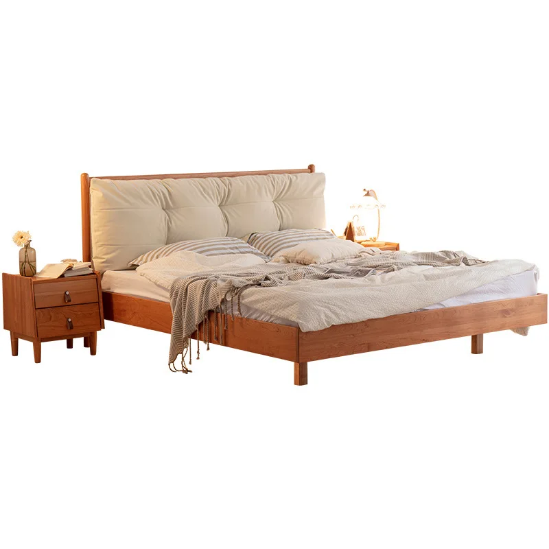 

Nordic Japanese solid wood cloud bed, cherry wood bed
