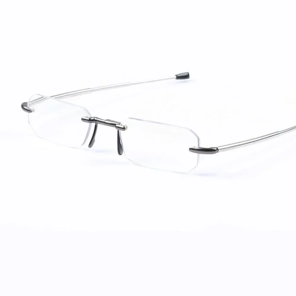 

New Folding Mini Frameless Reading Glasses Men Adjustable Temples Eyeglass with Case Belt Clip Portable Women Presbyopic Glasses