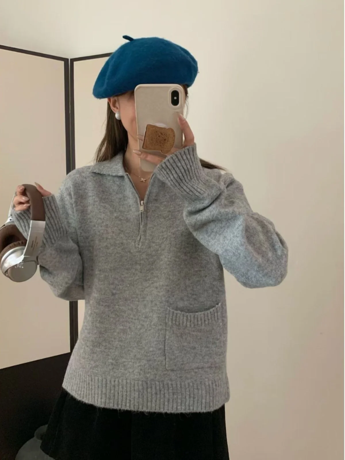 

Корейский Sle Simple Commute f Женский трикотаж с воротником на молнии Длинный светящийся термосвитер на пуговицах Осень Зима