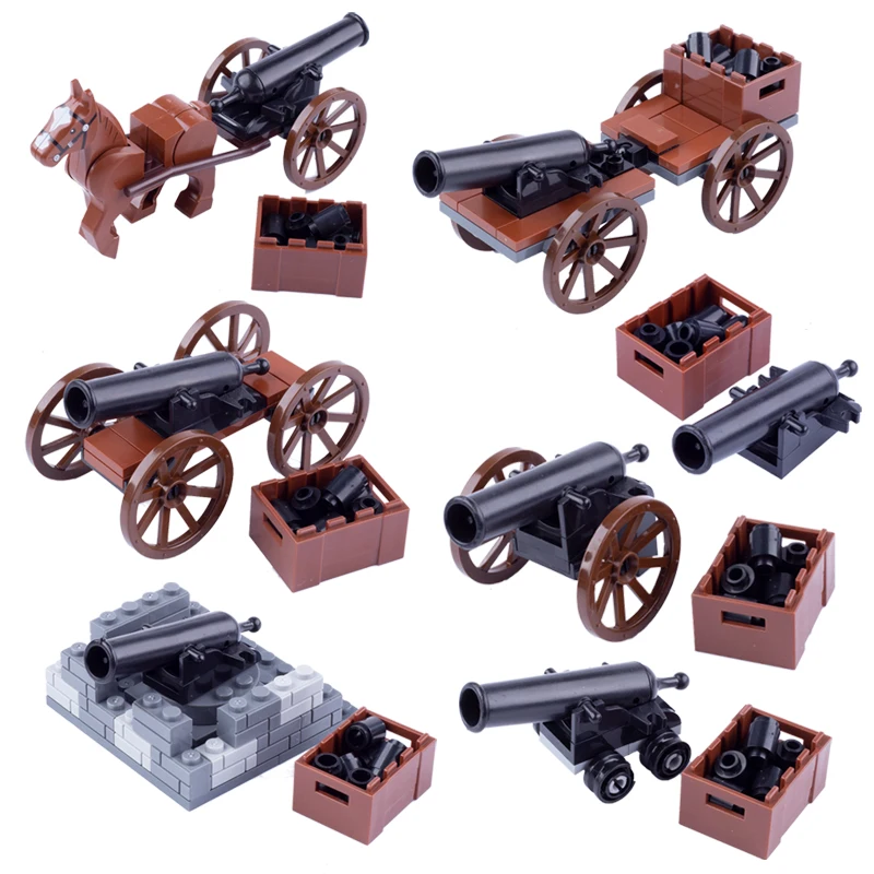 

Medieval MOC Cannon Soldier Figure Accessories Artillery Car Military Weapon Assembly Building Blocks Compatible Kids Toys