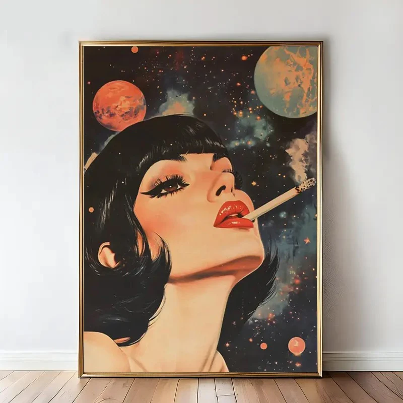 Retro-Raumkunst-Leinwand drucke, rauchende Frauen-Leinwand-Wand kunst, Raum-psyche delisches Plakat für Wohnzimmer-Badezimmer-Haupt dekoration