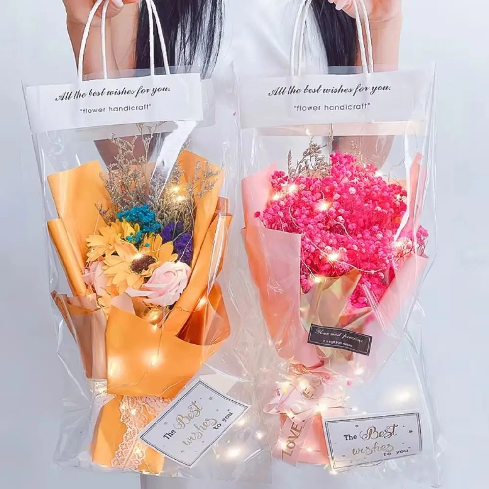 Bolsa Transparente de PVC para Flores Frescas, Diseño Impermeable con Asa para Llevar en la Mano, para Ramos de Rosas