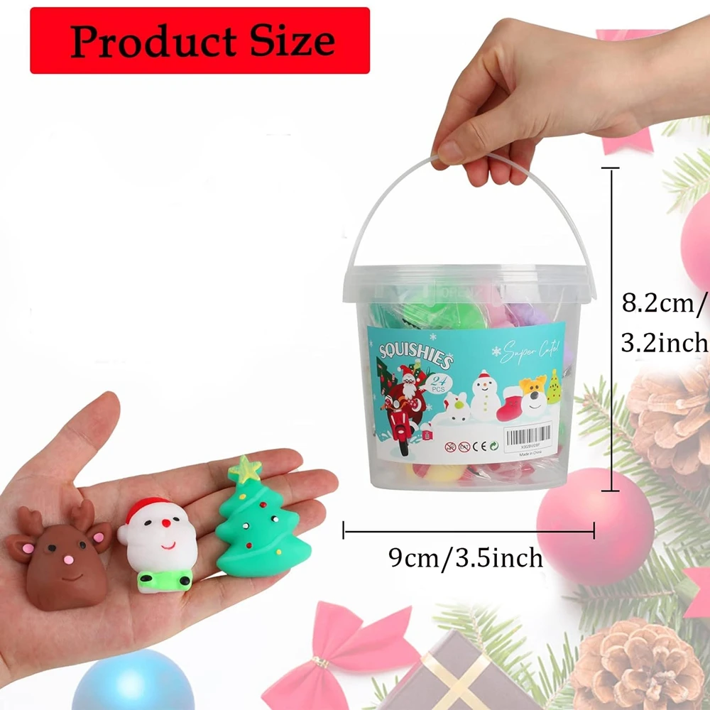 Boże narodzenie 24 szt. Dla dzieci dla dorosłych Santa Claus bałwanek Squishy zabawki typu Fidget Mini Mochi Party vards Tress Relief zabawka z