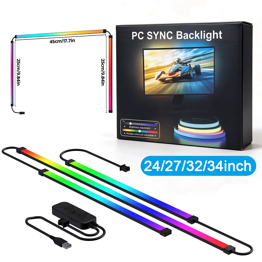 USB RGB LED Strip Lights Music Sync Monitor Backlight for 24-34 Inch PC Computer Gaming Room Holiday Ambient Decor LED Tape Lamp