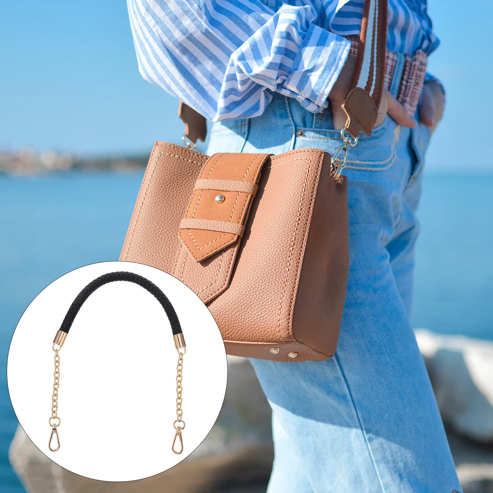 

Bag Strap DIY Unique Weaving Shoulder Replacement for Handbag Tote Pouch Decor Accessory Chain Buckle DIY Bag Strap