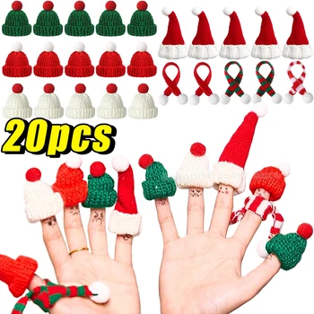 Mini Santa Knitted Hat & Scarf Small Christmas Costume for Cat Rabbit Doll Lollipop Bottle Cap DIY Xmas Party Dinner Decoration 1