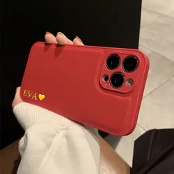 Personalised Custom Name Case 11 12 13 14 15 16 17 Pro Max 17 Air Luxury Leather DIY Initials Letter Cover For iPhone 17 Pro Max