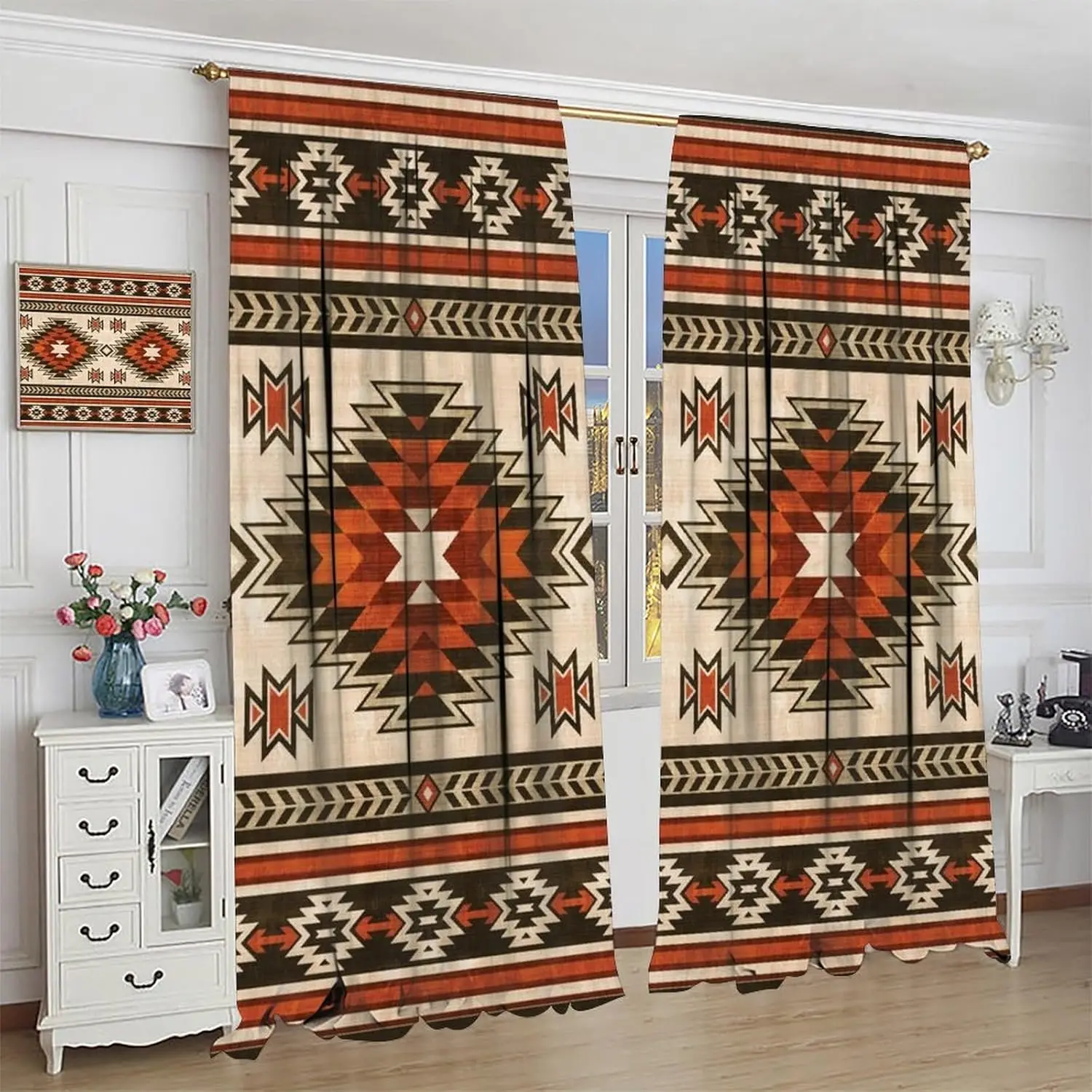 Aztec Boho Curtains Retro Abstract Southwest Tribal Navajo Window Treatment for Living Room Bedroom Kitchen Home Decor Window
