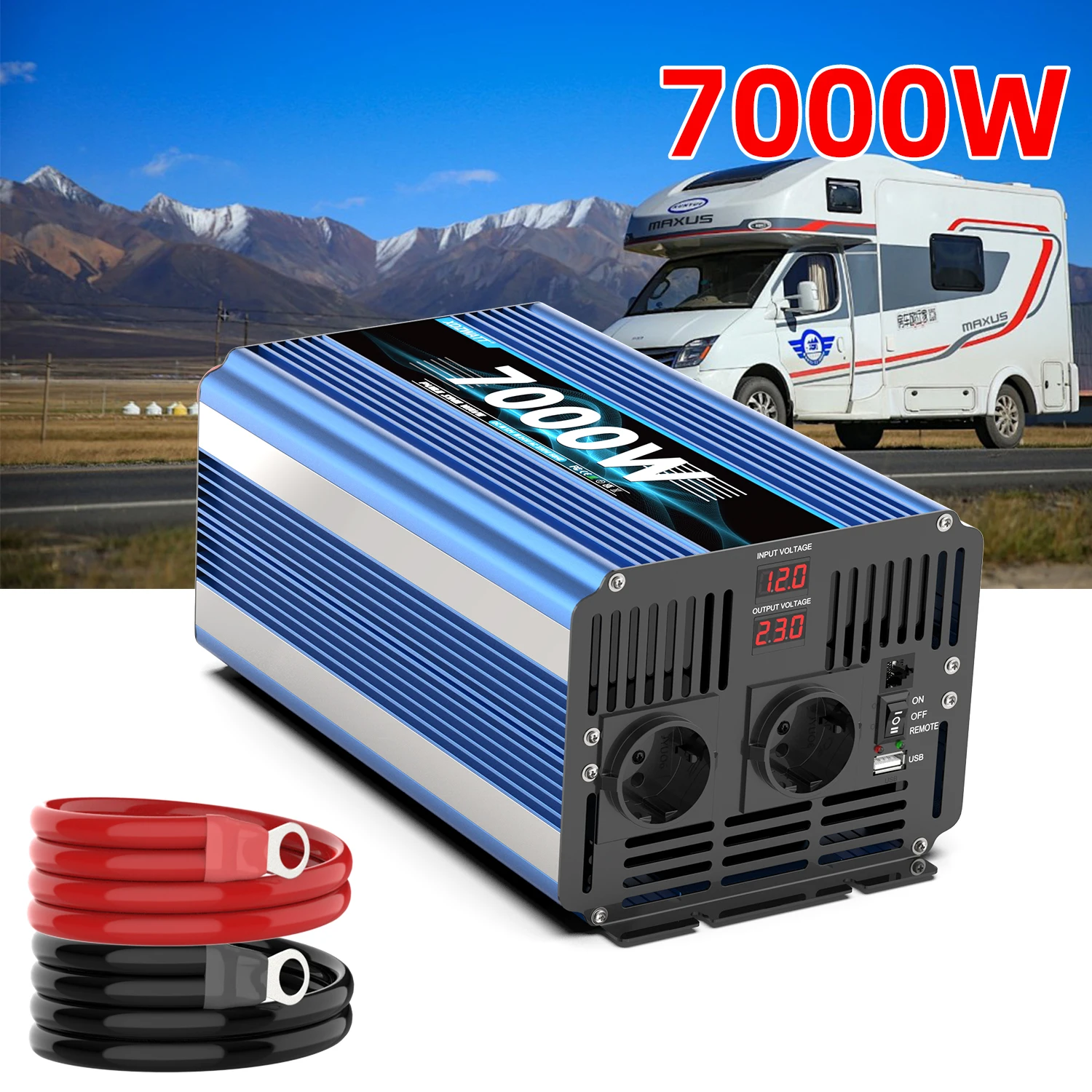 Pure Sine Wave Power Inverter Peak Power 7000W DC 12/24V To AC 230V Frequency Converter 50hz  Solar car Inverter Transformer LED