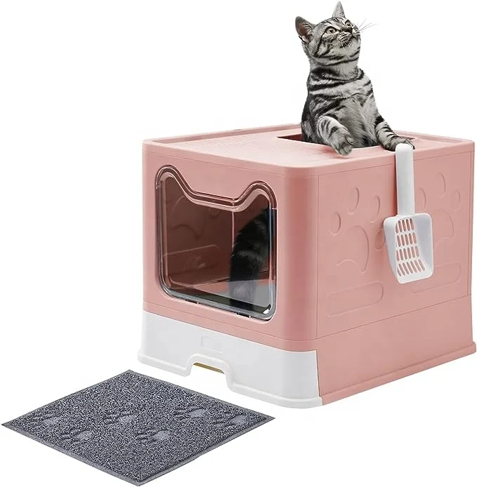 

OF Wholesale Foldable Large Space Closed Cat Trays Cat Box Cat Toilet With Lid Top Entrance