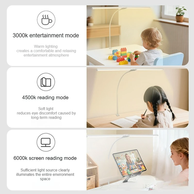 Eye-care LED Clip Metal Desk Lamp 3 Colors Adjustable 10 Brightness Levels Flexible Rotating Lamp Head for Home Reading PC Game