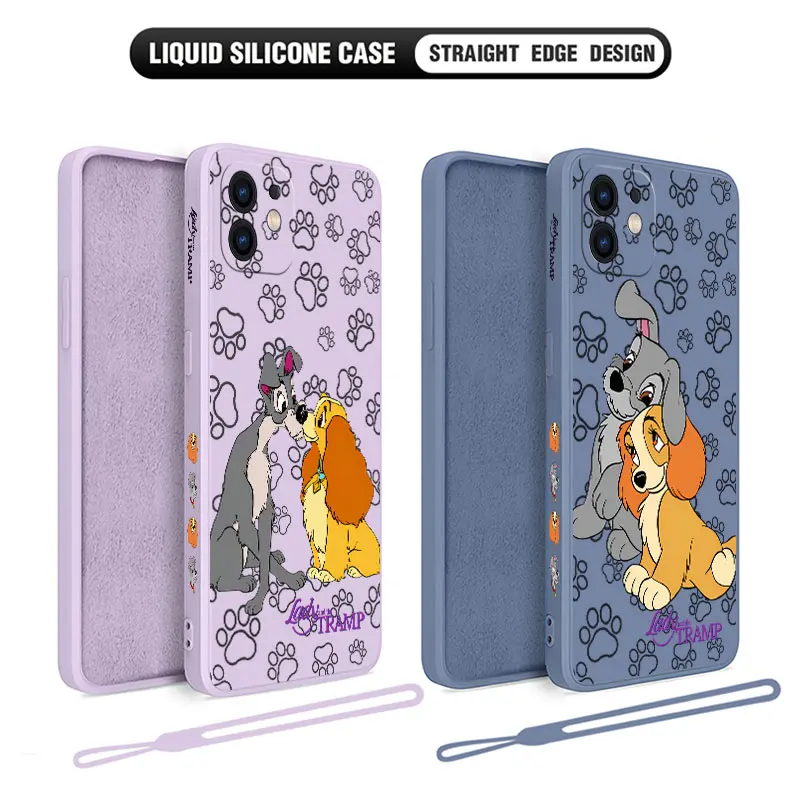 Cute Lady And The Tramp Phone Case For iPhone 15 14 13 12 11 Pro Max Mini X XR XS 8 7 Plus Soft Silicone Cover With Hand Strap