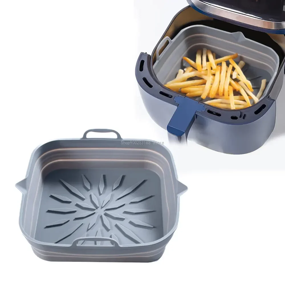 Reusable Liner For Air Fryer Foldable Silicone Tray Oven Baking Tray Clean Silicone Basket Airfryer Pizza Chicken Baking Tool