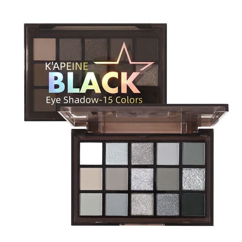 Black Smoky Eyeshadow Palette 15 สี Cool Toned Eye Shadow โลหะ Pearlescent Matte Silver Lasting Eye Pigment แต่งหน้า