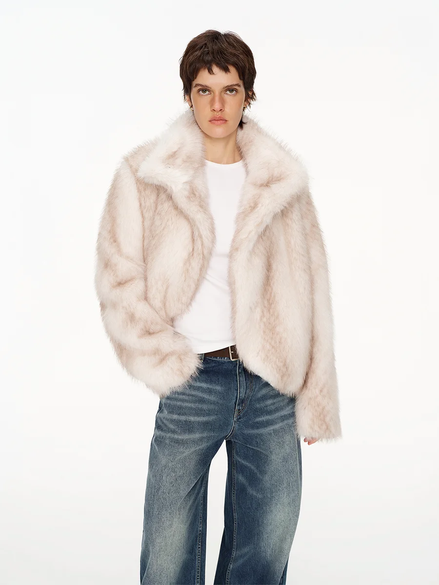 2026 Autumn Winter Women Faux Fur Jacket High Stand Collar Fluffy Long Hair Open Front Short Coat Cream