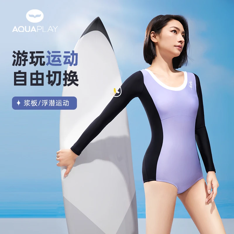 

AquaPlay 2025 Black Purple Tone Design Women One Piece Swimsuit Quick Drying UPF50+Rash Guard Surf Suit High End Racing Swimsuit