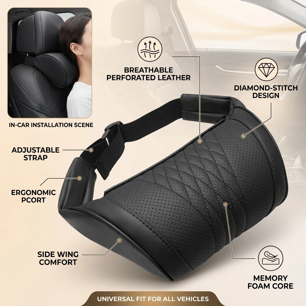 Car Seat Headrest Universal Travel Rest 3D Neck Pillow Protect Neck Soft Fluffy Comfortable Neck Rest Car Headrest Pillow