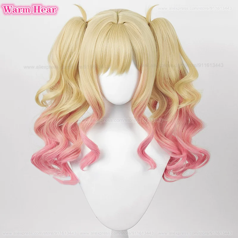 High Quality Synthetic Tenma Saki Cosplay Wig Anime 56cm Long Golden Pink Curly Hair Heat Resistant Hair Women Role Play Wigs