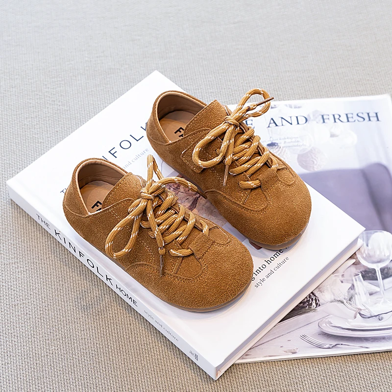 

2025 Fashion Children's Causal Flat Shoes Spring Autumn Simple Girls Shallow School Shoes Retro Solid Color Kids Leather Shoes