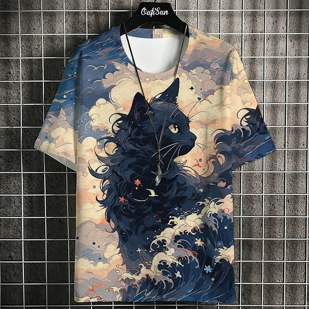 

Samurai Cat T-Shirt For Men Summer Trendy Japanese Short Sleeve Tees Oversized Streetwear Casual Sweatshirt Male Clothing Tops