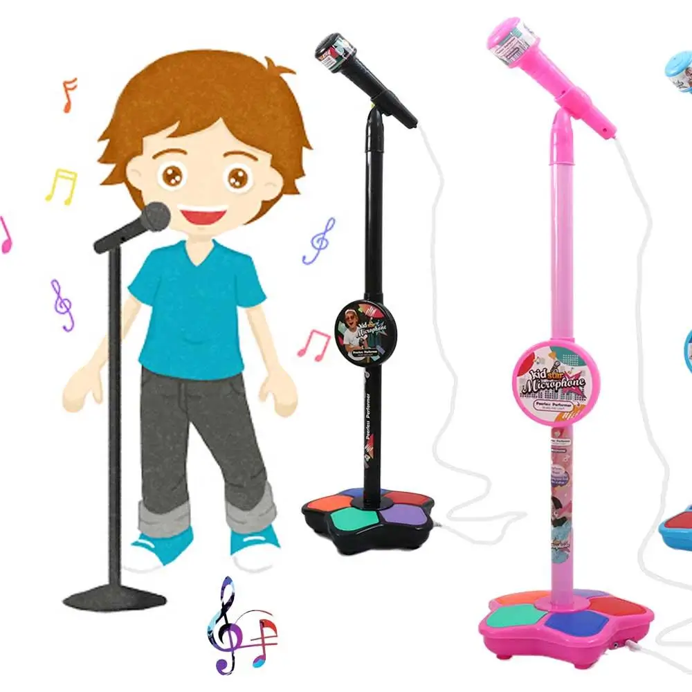 Gift with Stand Brain-Training Educational LED Light Music Instrument Toys Kids Microphone Singing Song Toy Singing Microphone