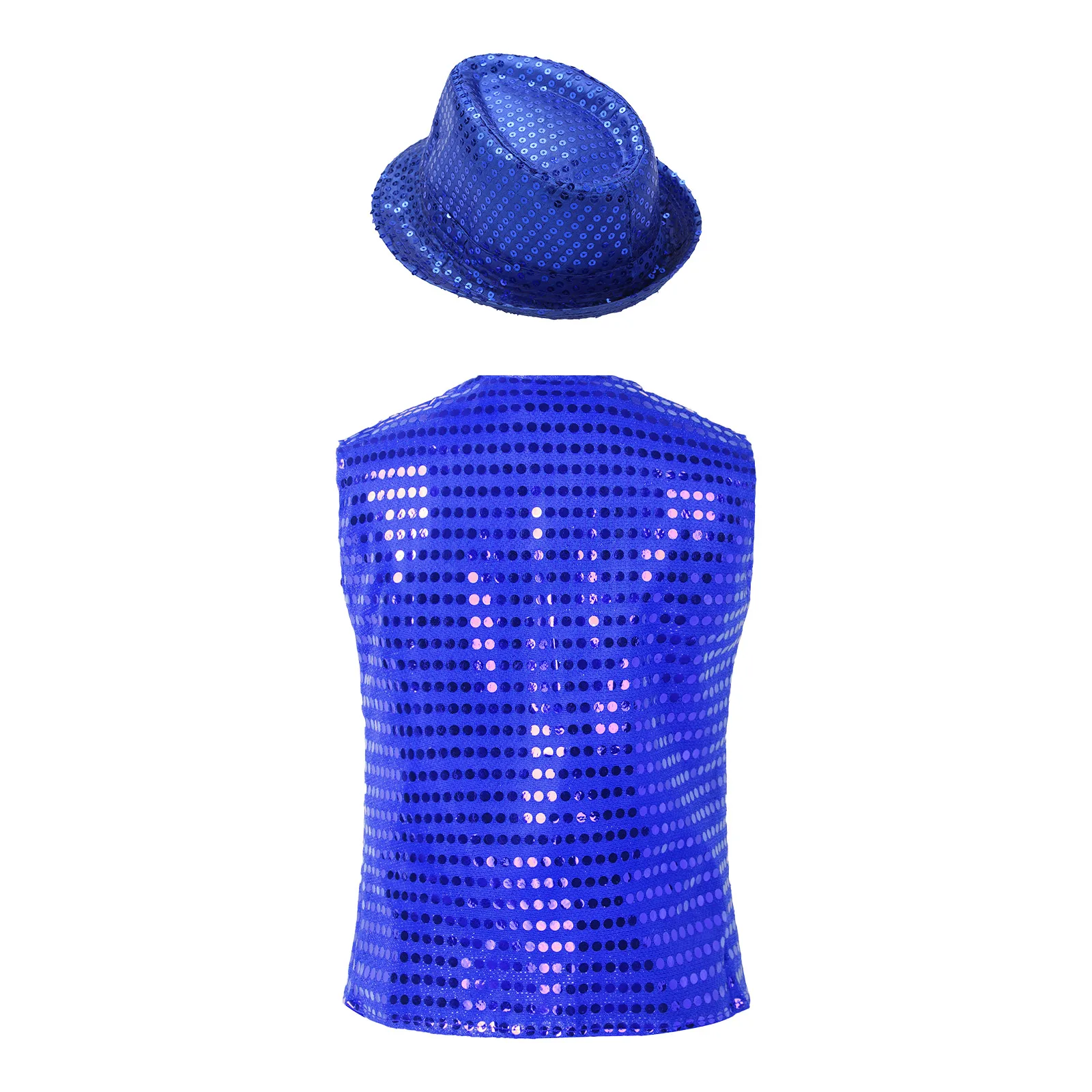 Chalecos de baile de Jazz para adolescentes, Tops para niños y niñas, chaleco sin mangas con cuello en V y lentejuelas con sombrero, conjunto para trajes de espectáculo escénico