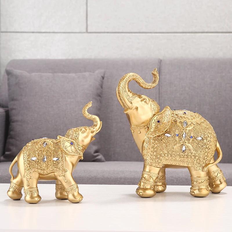 TOP ART- 2020 home office business efficacious FENG SHUI Talisman Auspicious lucky GOLD Elephant Sculpture statue