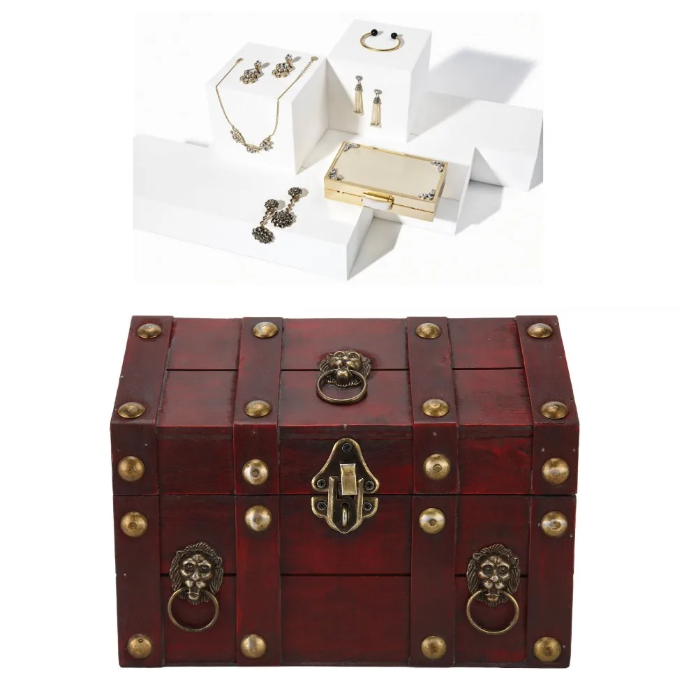 Retro With Combination Lock Vintage Storage Box Lid Design Wooden Treasure Chest Collectible Storage Chest Bedroom Decor