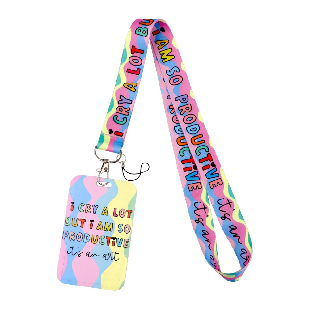 

Colorful Love Heart Print Lanyard Business Credit Card Holder ID Badge Holder Bag with Neck Strap Keychain Student Women