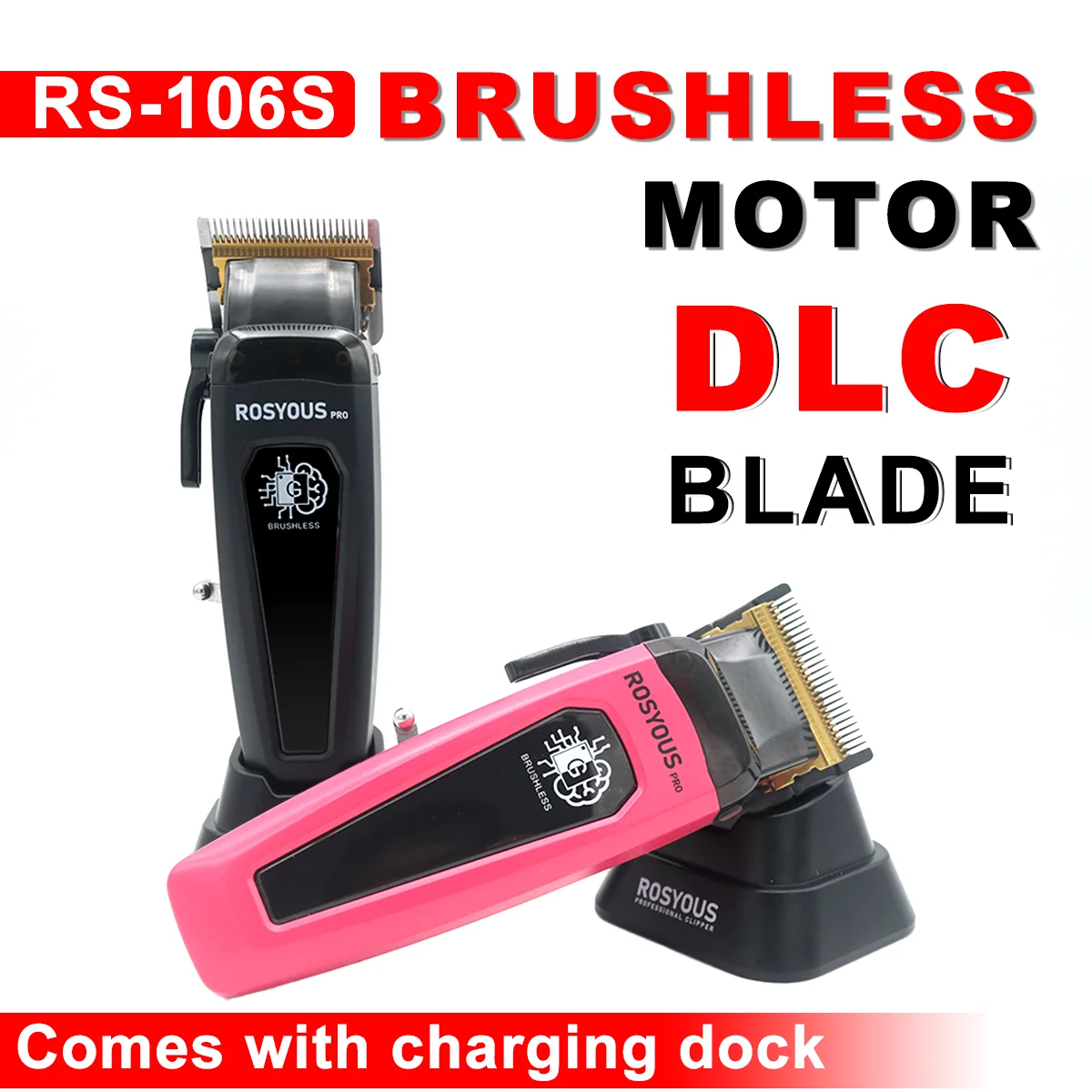 

ROSYOUS 106S Professional Hair Clipper DLC Blade Brushless Motor 7500 RPM Fast Charging Stand LED Display Hair Cutting Machine