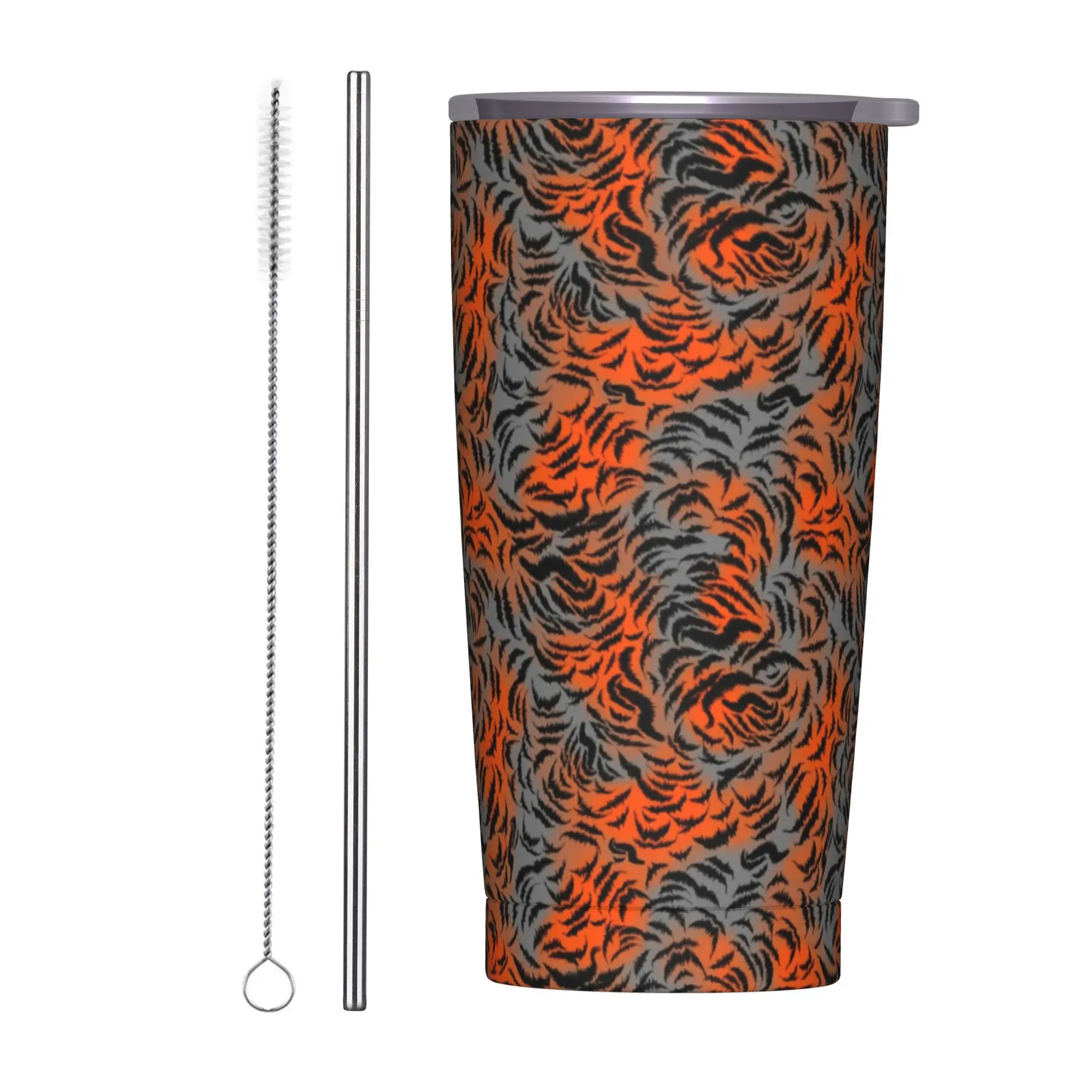 Colorful leopard skin texture Insulated Tumbler with Straws Tiger Skin Leopard Texture Vacuum Thermal Mug Cold Drinks Cup, 20oz