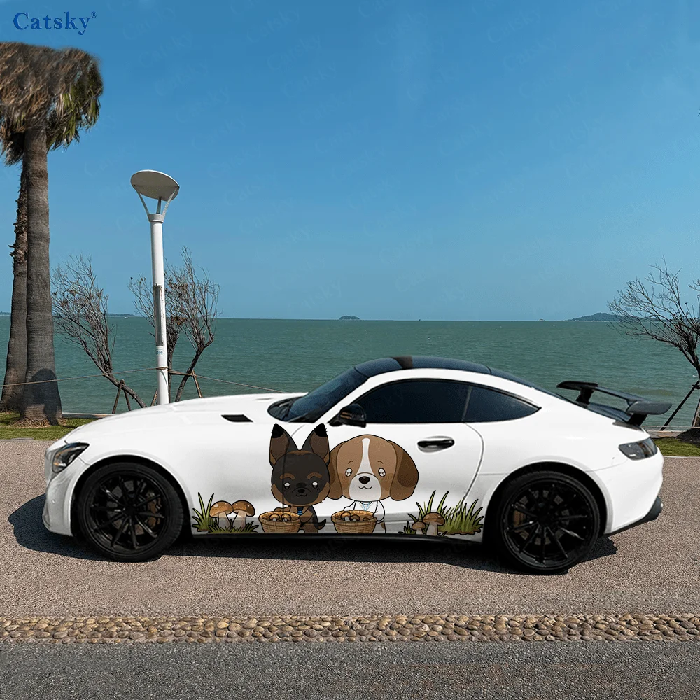 

Dogs Picking Mushrooms, Schnauzer, German Shepherd, Beagle, PVC Material, Suitable for Most Vehicles, Side Decorative Sticker, W