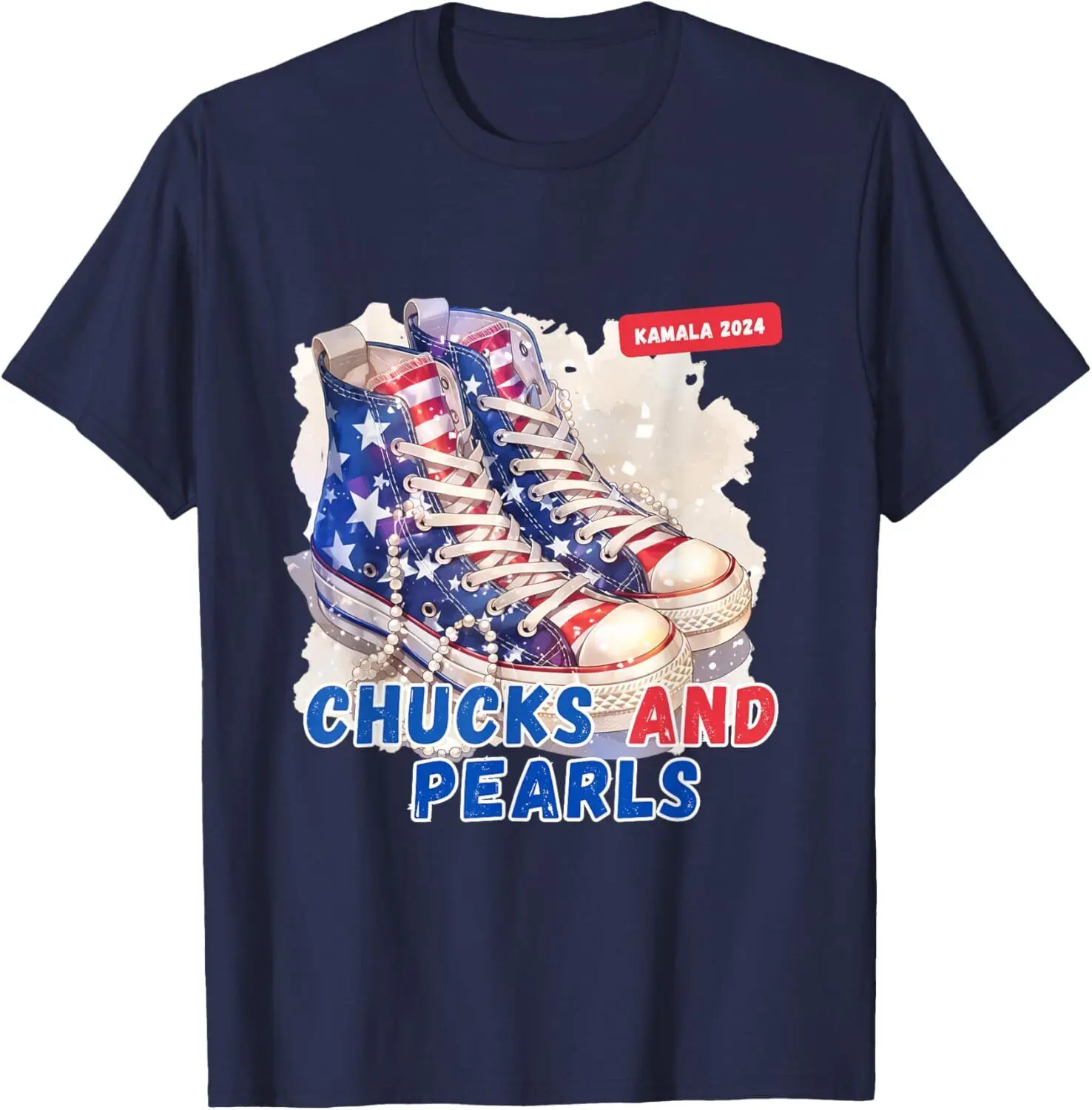 Chucks and Pearls Kamala Harris for President American Flag T-Shirt